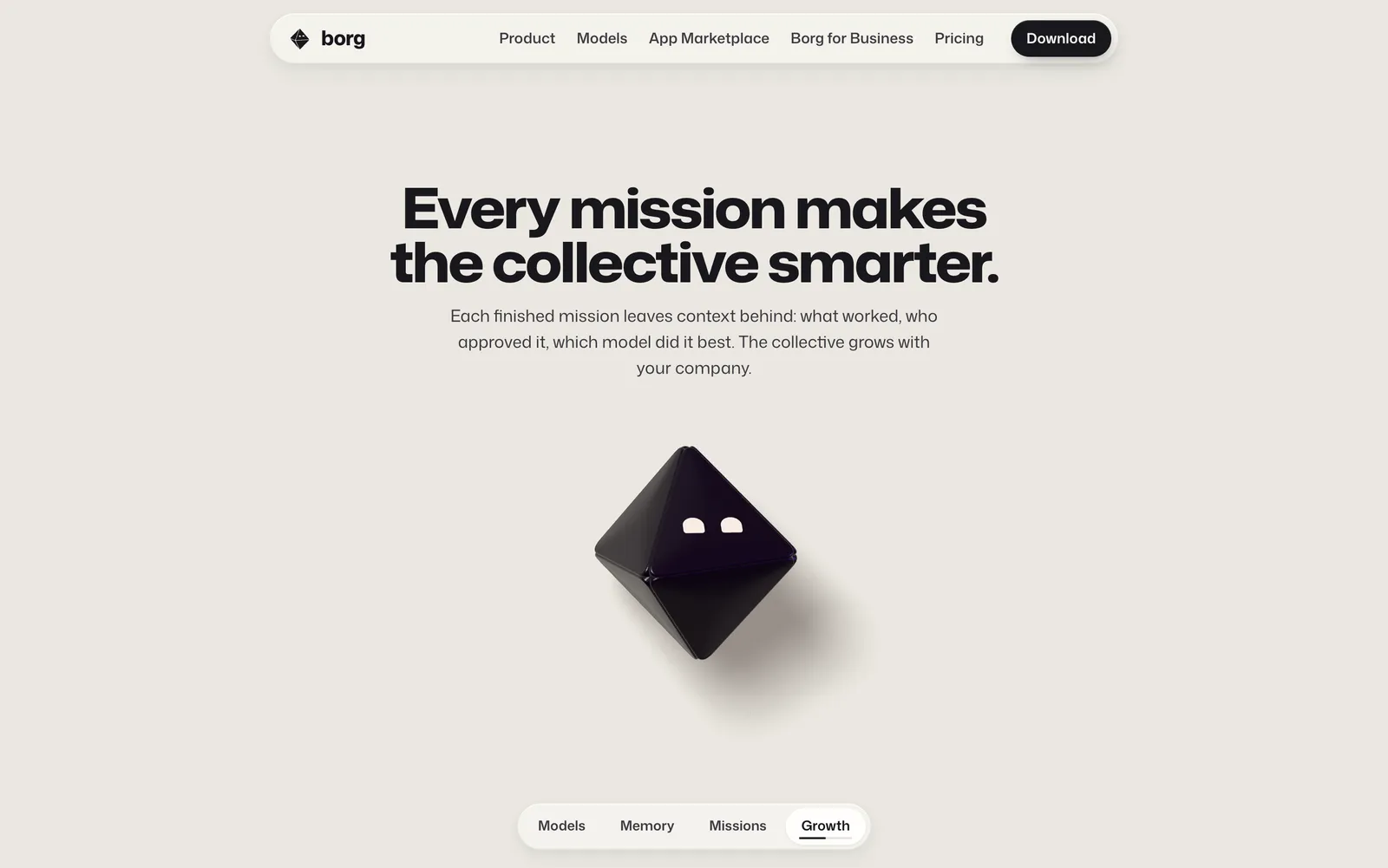 Borg section reading Every mission makes the collective smarter
